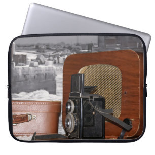 Housse Pour Ordinateur Portable Caméra analogique vintage et radio rétro