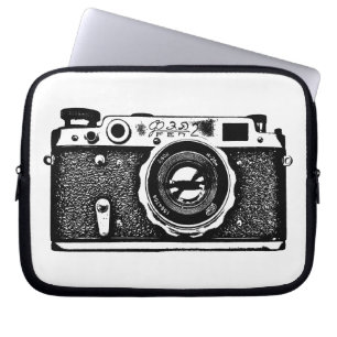Housse Pour Ordinateur Portable Caméra russe - noir sur blanc