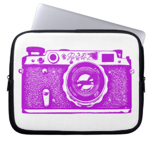 Housse Pour Ordinateur Portable Caméra russe - violet sur blanc