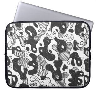 Housse Pour Ordinateur Portable camouflage abstrait style doodé, noir