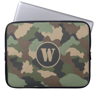 Housse Pour Ordinateur Portable Camouflage Bois Camo Kaki Tan Noir Monogramme