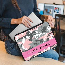 Housse Pour Ordinateur Portable Camouflage rose et gris Votre nom Personnalisez