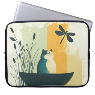 Housse Pour Ordinateur Portable Canot de chat blanc minimaliste Abstrait Lake Chub