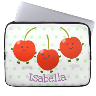 Housse Pour Ordinateur Portable Caricature de cerises rouges à sauter mûr