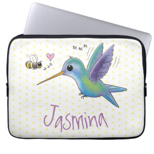 Housse Pour Ordinateur Portable Caricature de colibri d'abeille mignonne