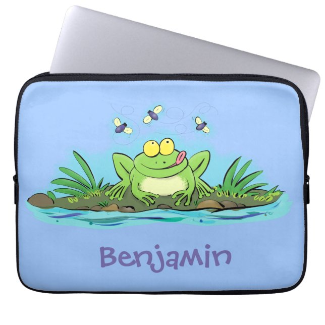 Housse Pour Ordinateur Portable Caricature de grenouille vert mignon (Devant)