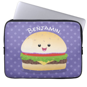 Housse Pour Ordinateur Portable Caricature de hamburger kawaii joyeux