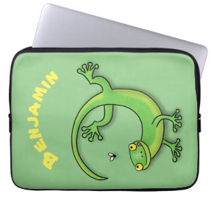 Housse Pour Ordinateur Portable Caricature de lézard de gecko vert mou