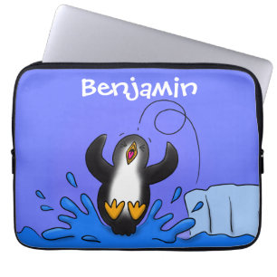 Housse Pour Ordinateur Portable Caricature de manchot joyeux sautant