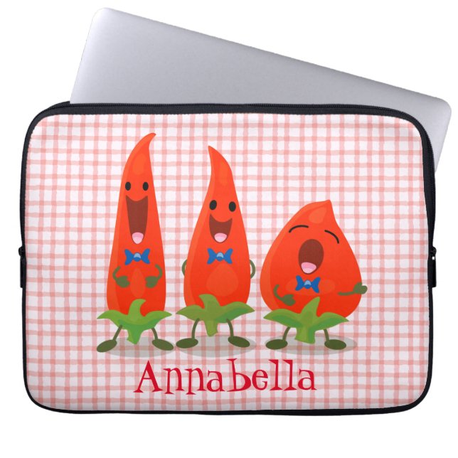 Housse Pour Ordinateur Portable Caricature de piments chantants mignons (Devant)