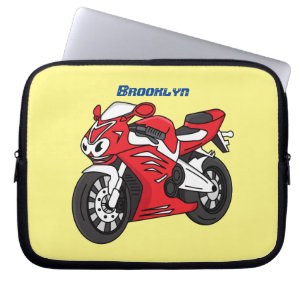 Housse Pour Ordinateur Portable Caricature moto de sport rouge mou