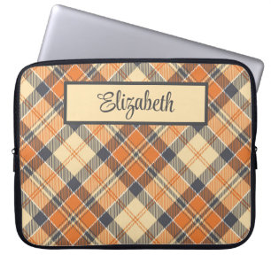 Housse Pour Ordinateur Portable Carreaux diagonaux - Orange, Noir pêche-Personnali