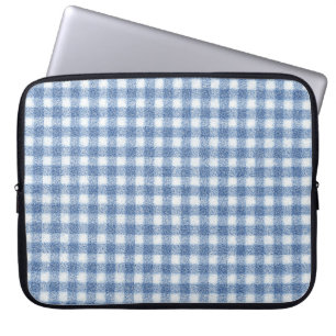Housse Pour Ordinateur Portable Carreaux Gingham Bleu et Blanc Classiques