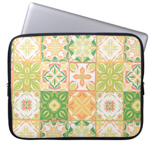 Housse Pour Ordinateur Portable Carreaux ornés en vert et jaune