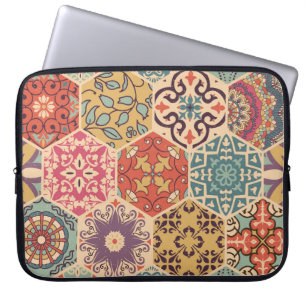 Housse Pour Ordinateur Portable Carrelage en mosaïque colorée avec Islam, Arabi
