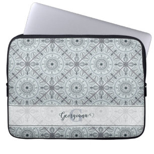 Housse Pour Ordinateur Portable Carrelage personnalisé Harmonie florale Gris Manda