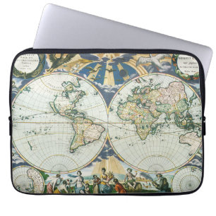 Housse Pour Ordinateur Portable Carte ancienne du monde antique vintage par Pieter