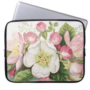 Housse Pour Ordinateur Portable Carte de Noël rétro vintage, fleurs de pommier