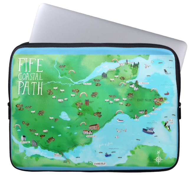 Housse Pour Ordinateur Portable Carte illustrée de Fife Coastal Path Scotland (Devant)