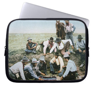 Housse Pour Ordinateur Portable Carte postale dépeignant des cowboys jouant des