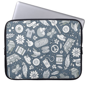 Housse Pour Ordinateur Portable Cartoon dessiné main hippie doodé sans couture mot