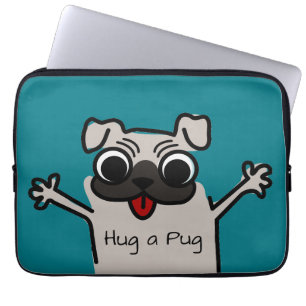 Housse Pour Ordinateur Portable Cartoon mignon Accrocher un Carlin Turquoise