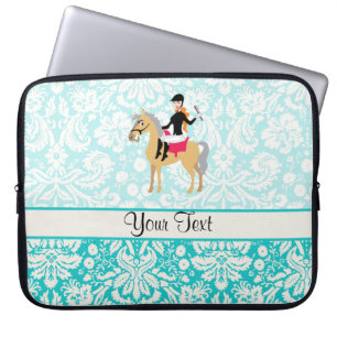 Housse Pour Ordinateur Portable Cavalier turquoise de damassé
