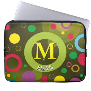 Housse Pour Ordinateur Portable Cercles Écriture Monogramme Personnalisé VERT
