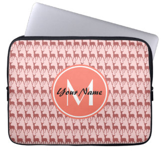 Housse Pour Ordinateur Portable Cerf Saumon Rose, Monogramme Personnalisé, Personn