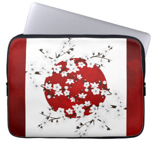Housse Pour Ordinateur Portable Cerisier Blossom Levant Soleil Rouge Noir Blanc 