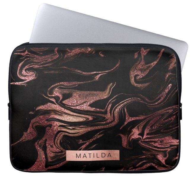 Housse Pour Ordinateur Portable C'est un look de copper rose gold marble noir (Devant)