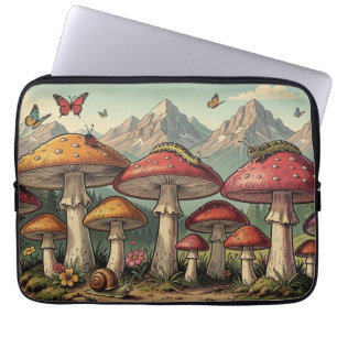 Housse Pour Ordinateur Portable Champignons Fantaisistes et Sommets de Montagnes