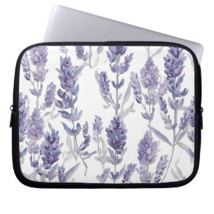 Housse Pour Ordinateur Portable Champs de Lavande Motif de Fleur Aquarelle Viole