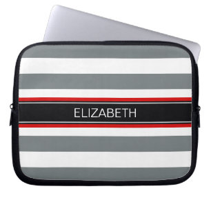 Housse Pour Ordinateur Portable Charbon Wht Horiz Bande Noir Nom Rouge Monogramme