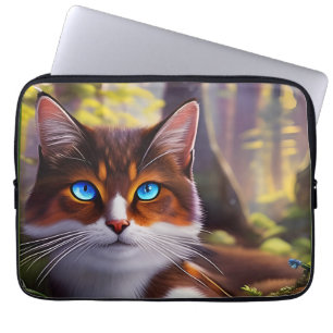 Housse Pour Ordinateur Portable Chat bleu à l'oeil dans les bois