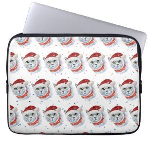 Housse Pour Ordinateur Portable Chat en argent mignon avec Noël de chapeau de Père