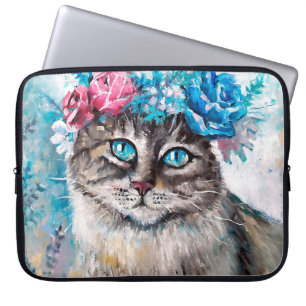 Housse Pour Ordinateur Portable Chat en fleur de couronne d'huile peinture sur toi