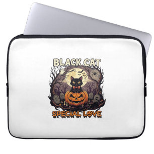 Housse Pour Ordinateur Portable Chat Noir Amour Spécial Halloween Citrouille Plein