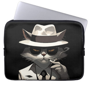 Housse Pour Ordinateur Portable Chat Noir Cool : Félin Souriant et Mystérieux
