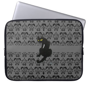 Housse Pour Ordinateur Portable CHAT NOIR DAMASK gris noir