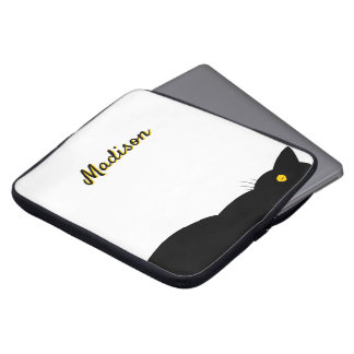Housse Pour Ordinateur Portable CHAT NOIR Yeux dorés personnalisables