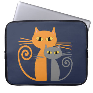 Housse Pour Ordinateur Portable Chat orange, chat gris