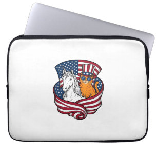 Housse Pour Ordinateur Portable Chat patriotique et licorne vintage vector design_