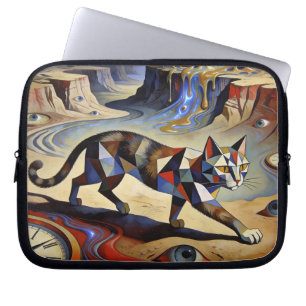 Housse Pour Ordinateur Portable Chat surréaliste faisant fondre les horloges inspi