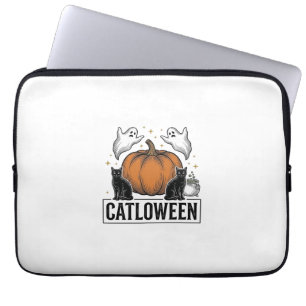 Housse Pour Ordinateur Portable Chatoween Chat Noir Fantôme Halloween Conception V