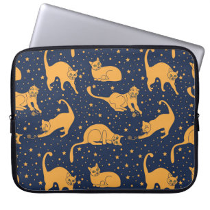 Housse Pour Ordinateur Portable Chats amusants, étoiles, motif spatial.