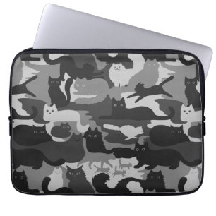 Housse Pour Ordinateur Portable Chats Camouflés Gris Motif Chats Kitty Gris Camo