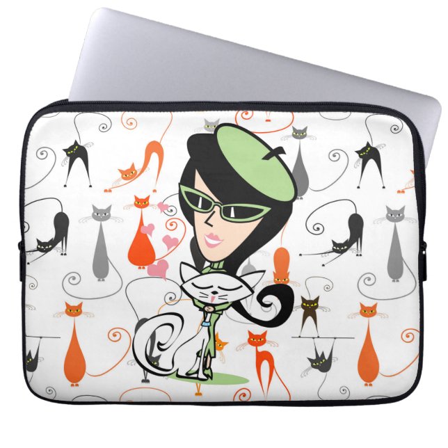 Housse Pour Ordinateur Portable Chats Cool Rétro De Paris (Devant)