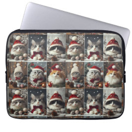 Housse Pour Ordinateur Portable chats de noël mignon animaux d'hiver rustique