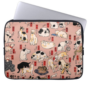 Housse Pour Ordinateur Portable Chats japonais Woodblock ukiyo-e Kitty Vintage
